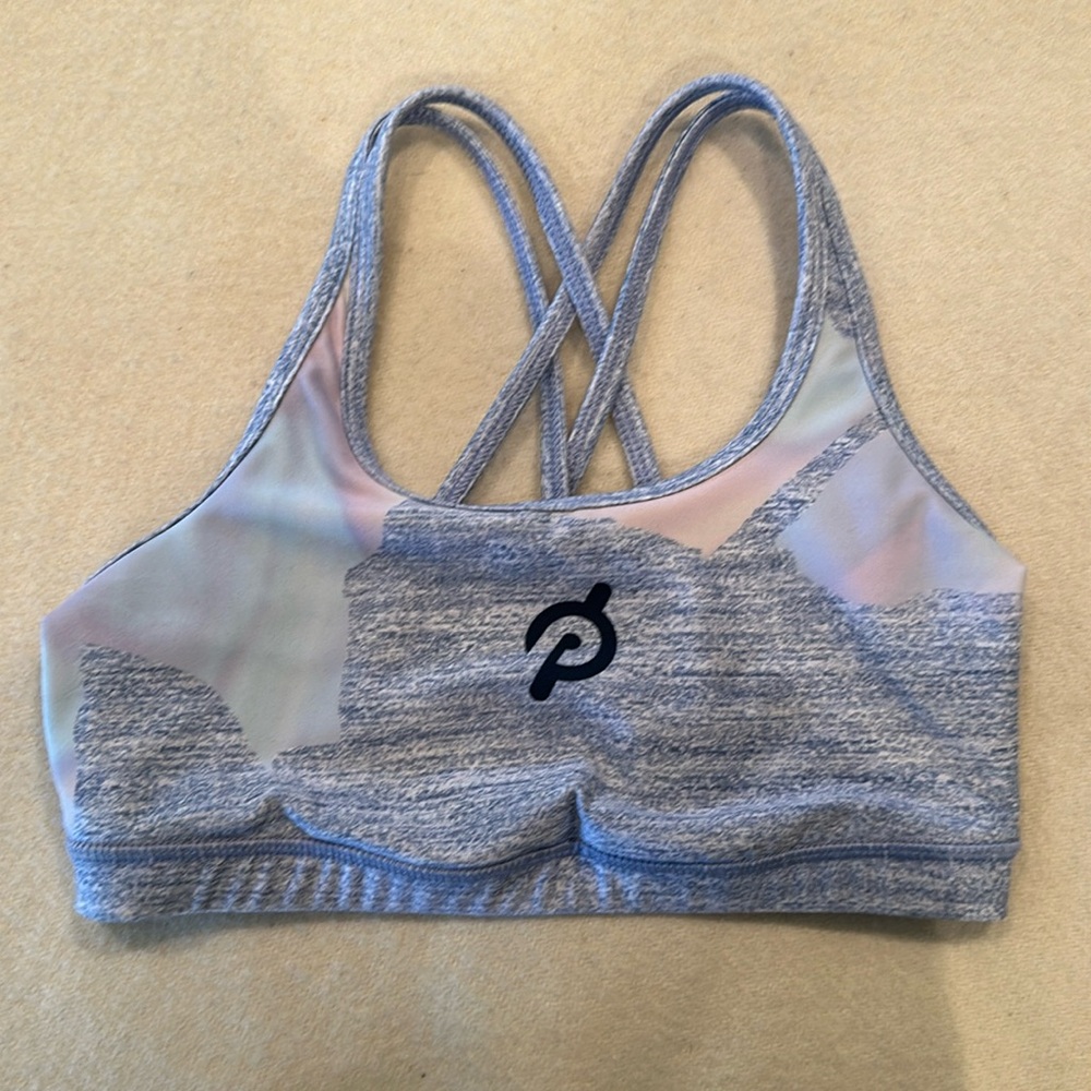 . Peloton x With Sports Bra Opal Strappy Athletic Workout Blue XS